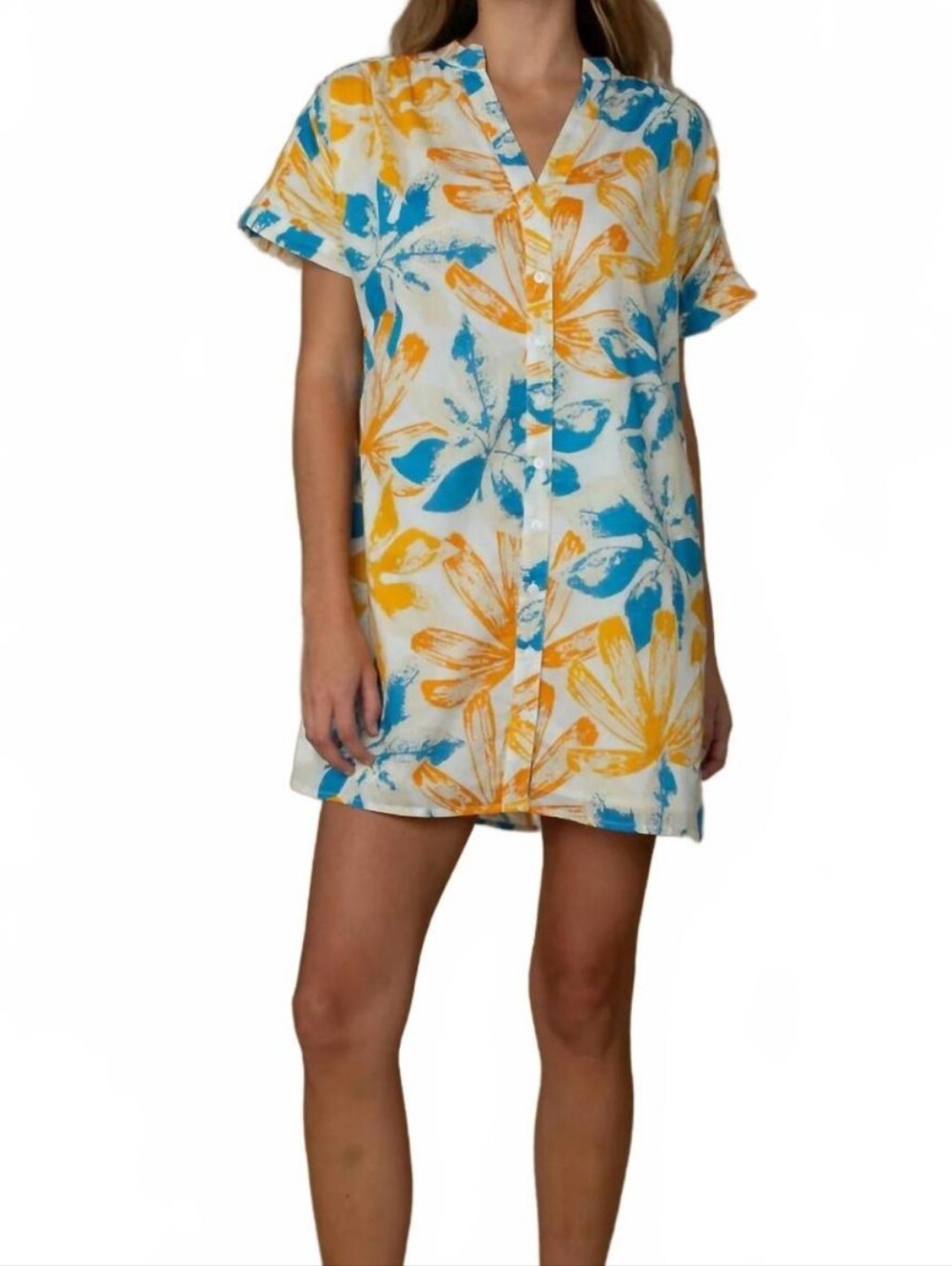 Elizabeth and James The Label Shirt Dress Blue and Yellow Floral Button-Down Sm